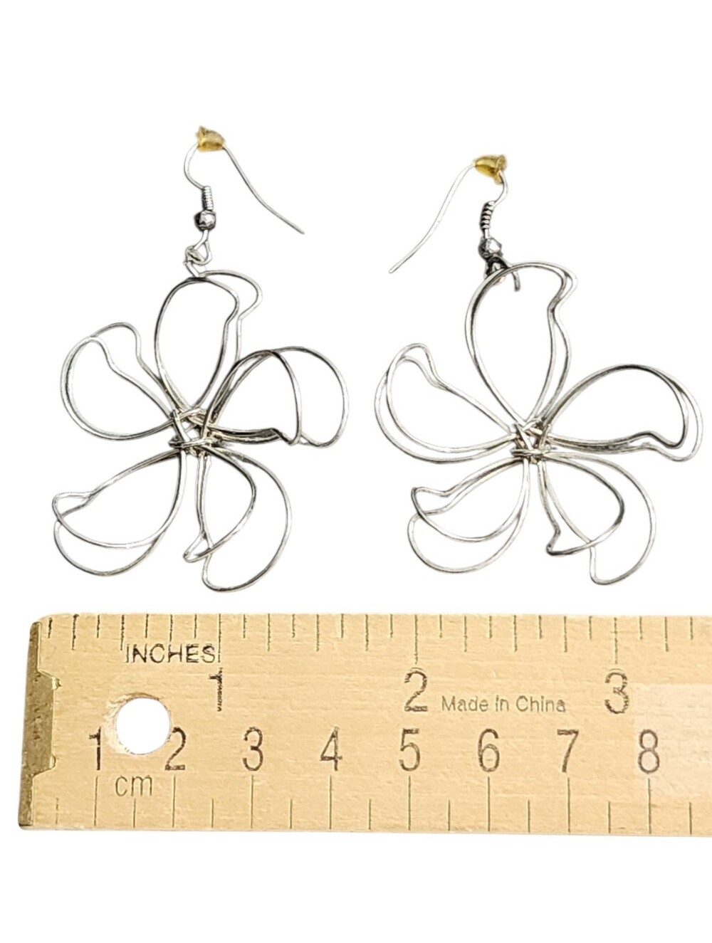 Silvertone Floral Wire Drop Earrings - Picture 2 of 6
